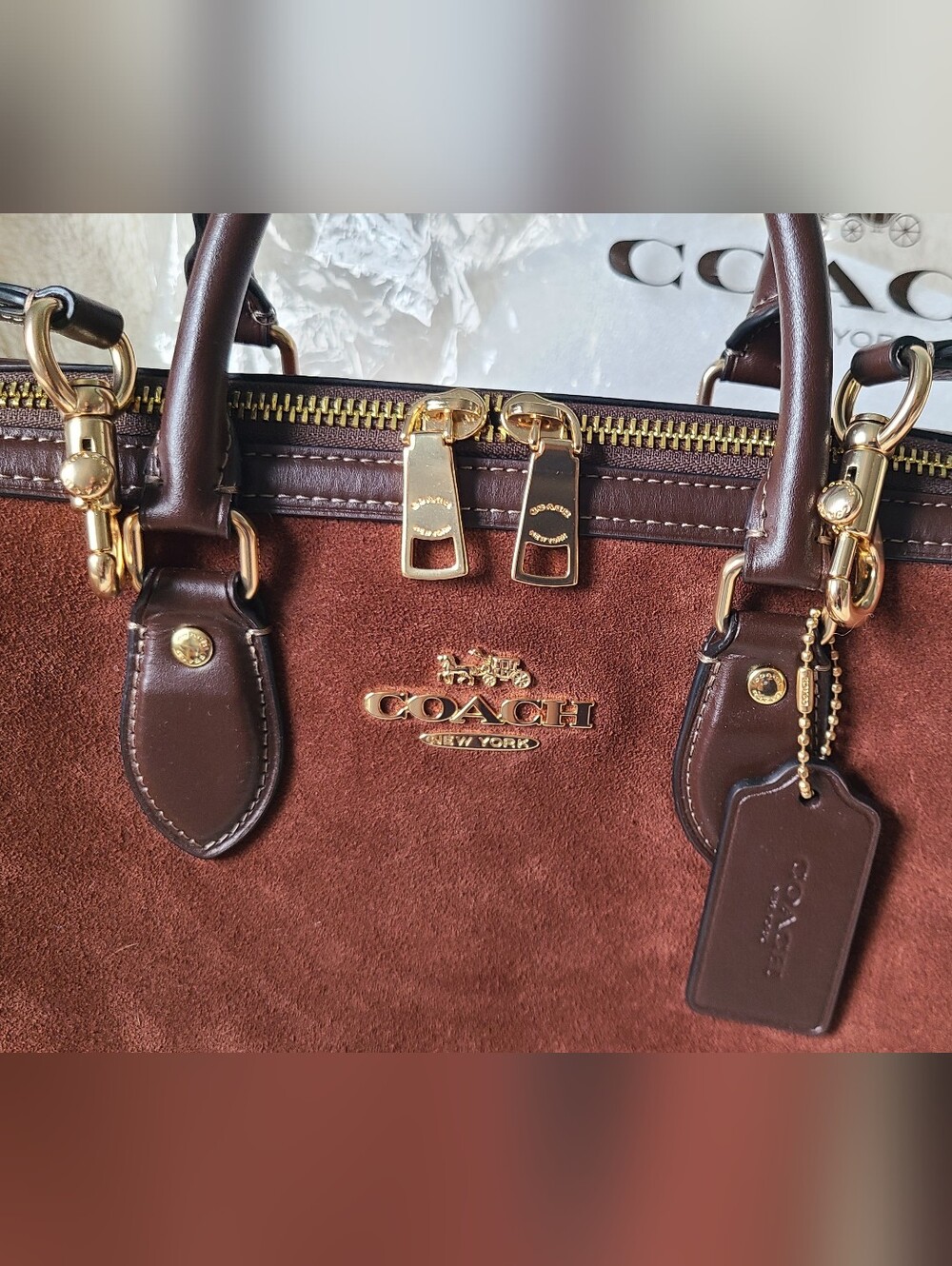 Coach Rowan Large Vintage Brown Suede Satchel - Picture 9 of 17